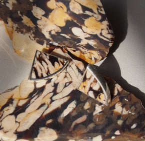 peanut wood petrified wood sterling silver stud earring