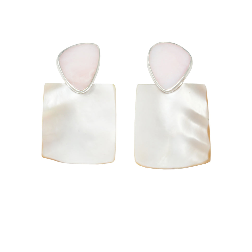 Pink Opal stud earrings with Mother of Pearl drops in sterling silver