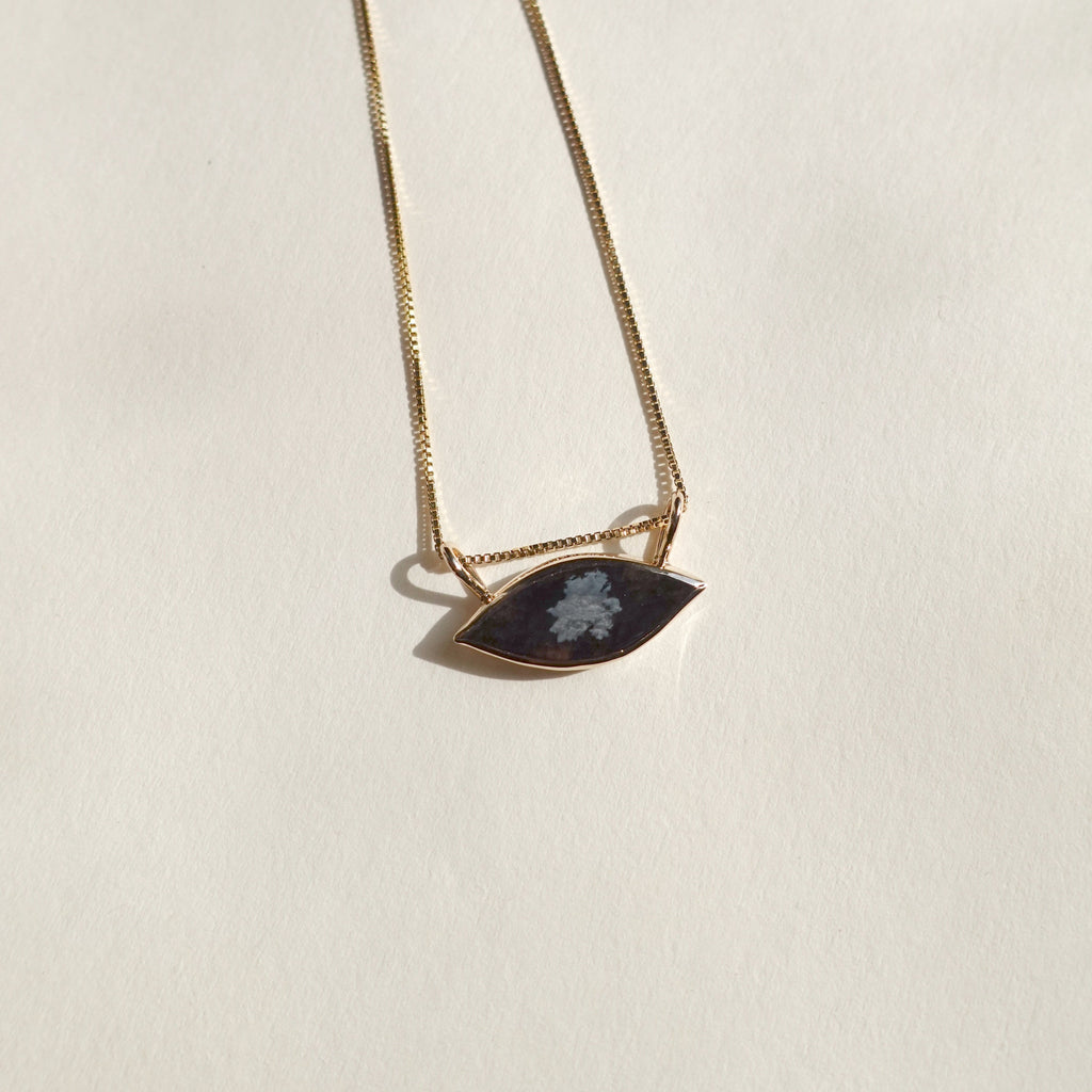 The Seeing Stone Necklace / 14k Gold + Snowflake Obsidian