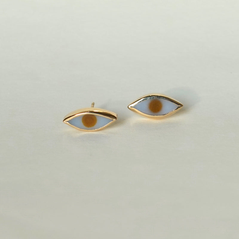 The Seeing Stone Stud Earring / 14k Gold + Polka Dot Agate