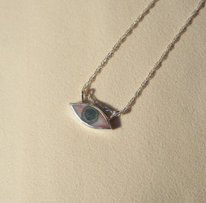sterling silver ocean jasper evil eye necklace