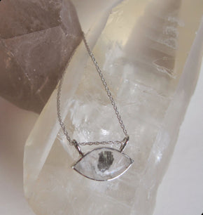 pyrite in quarts and sterling silver evil eye pendant necklace