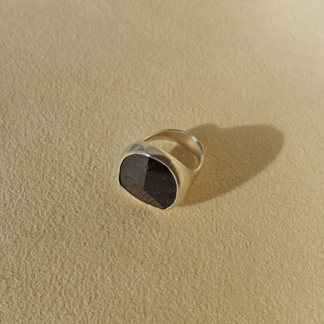 ECLIPSE Ring / Sterling Silver + Black Tourmaline Crystal Size 5