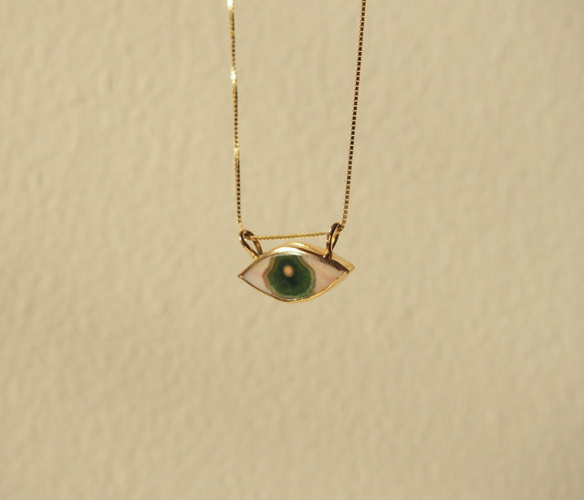 14k gold ocean jasper evil eye necklace