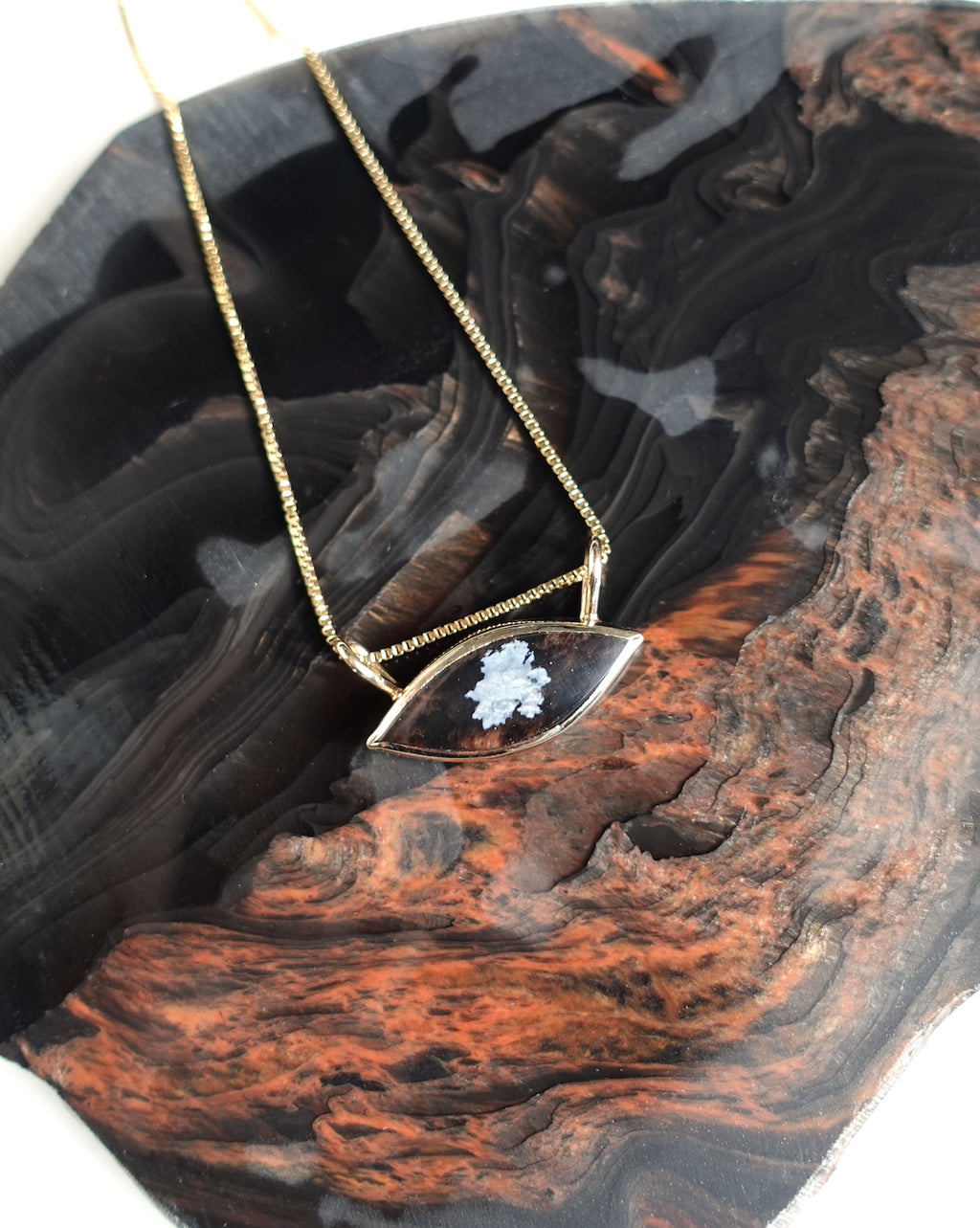 The Seeing Stone Necklace / 14k Gold + Snowflake Obsidian