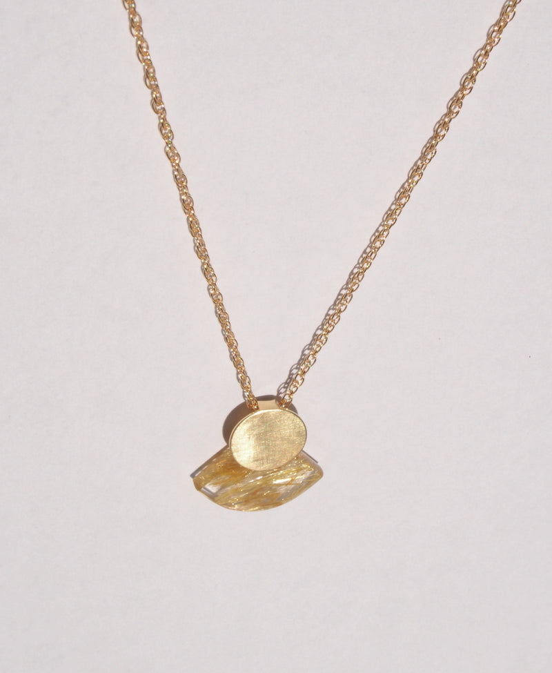 14 karat yellow gold and rutilated quartz layering necklace