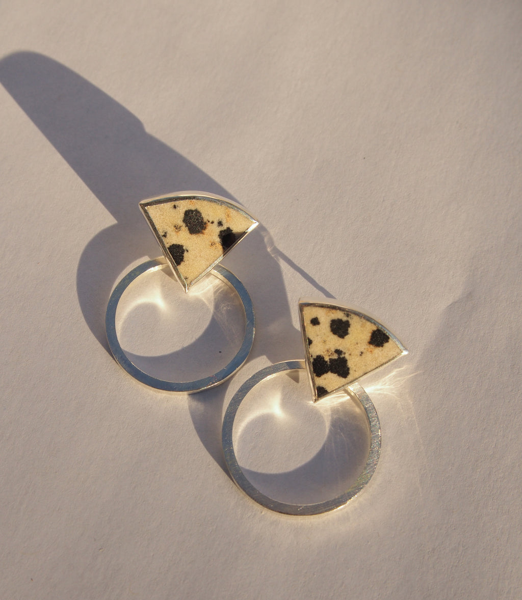 sterling silver dalmatian jasper front facing hoop earrings