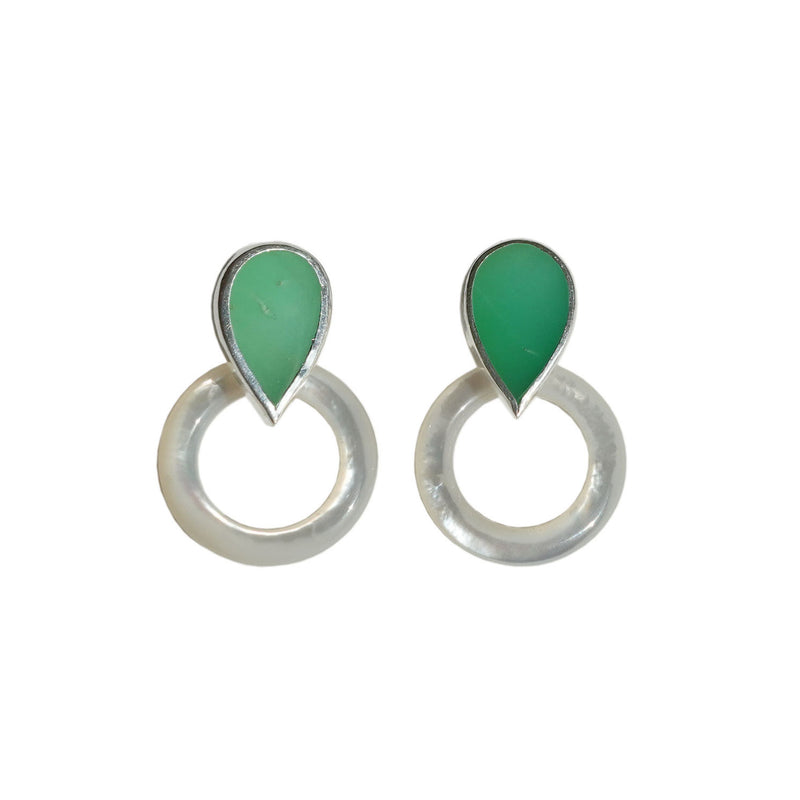 AURA One-of-a-Kind Hoop Earrings / Mother of Pearl + Chrysoprase