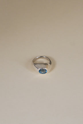 BELLY Ring / Sterling Silver + Blue Topaz, Size 7