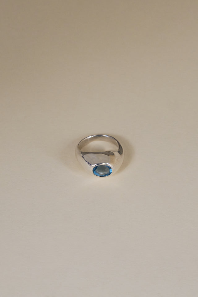 BELLY Ring / Sterling Silver + Blue Topaz, Size 7