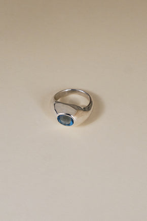 BELLY Ring / Sterling Silver + Blue Topaz, Size 7