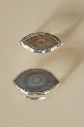 The Seeing Stone Ring / Grey Chalcedony, Size 7