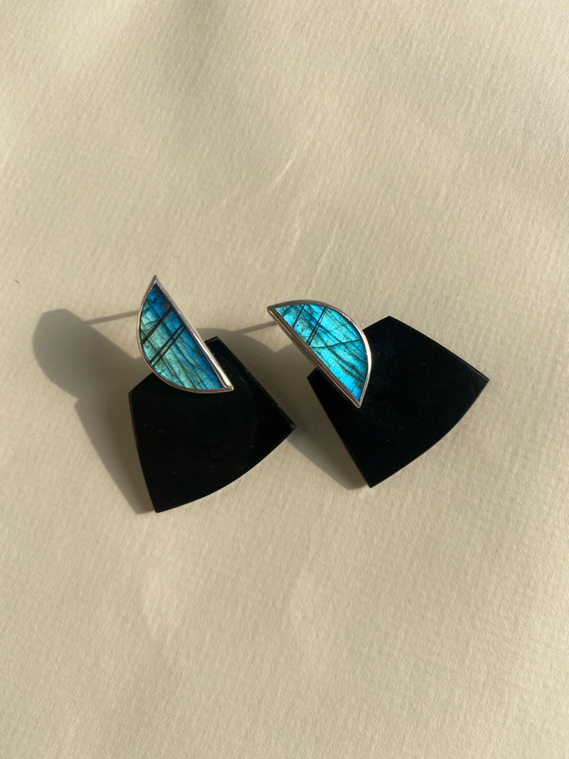 COLLAGE Earring / Labradorite + Black Jade