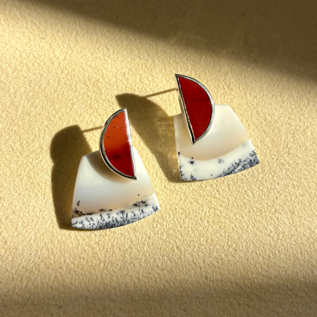 COLLAGE Earring / Mookaite Jasper + Dendritic Agate