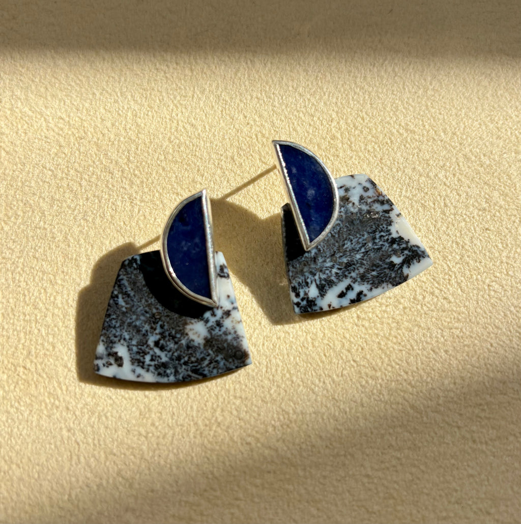 COLLAGE Earring / Dendritic Agate + Sodalite (2)