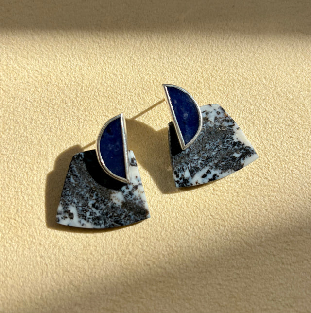 COLLAGE Earring / Dendritic Agate + Sodalite (2)