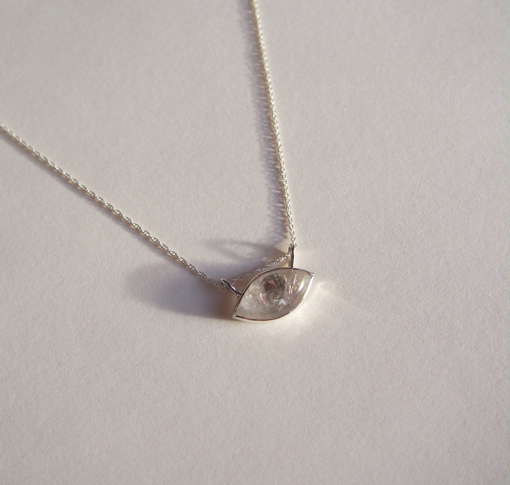 pyrite in quarts and sterling silver evil eye pendant necklace