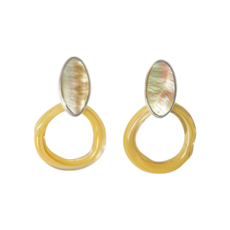 AURA Hoop Earrings / Golden Mother of Pearl + Butter Yellow Glass