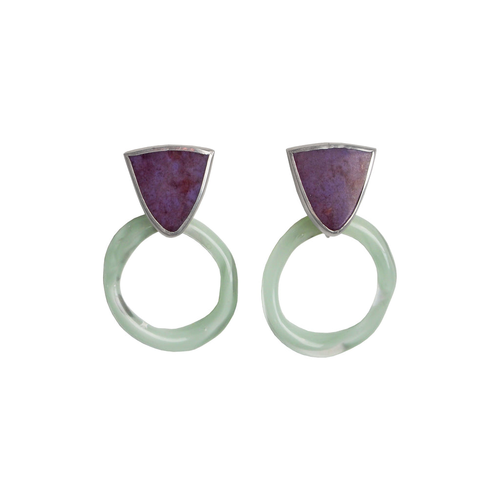 AURA Hoop Earrings / Lavender Jadeite + Celadon Glass