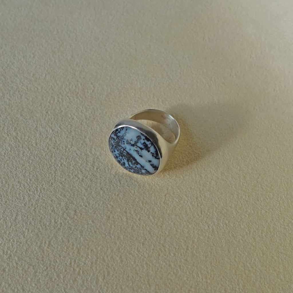 ECLIPSE Ring / Sterling Silver + Dendritic Agate Size 6.25