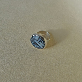 ECLIPSE Ring / Sterling Silver + Dendritic Agate Size 6.25