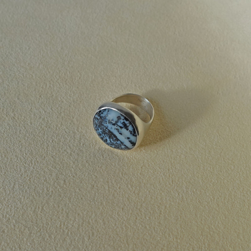 ECLIPSE Ring / Sterling Silver + Dendritic Agate Size 6.25