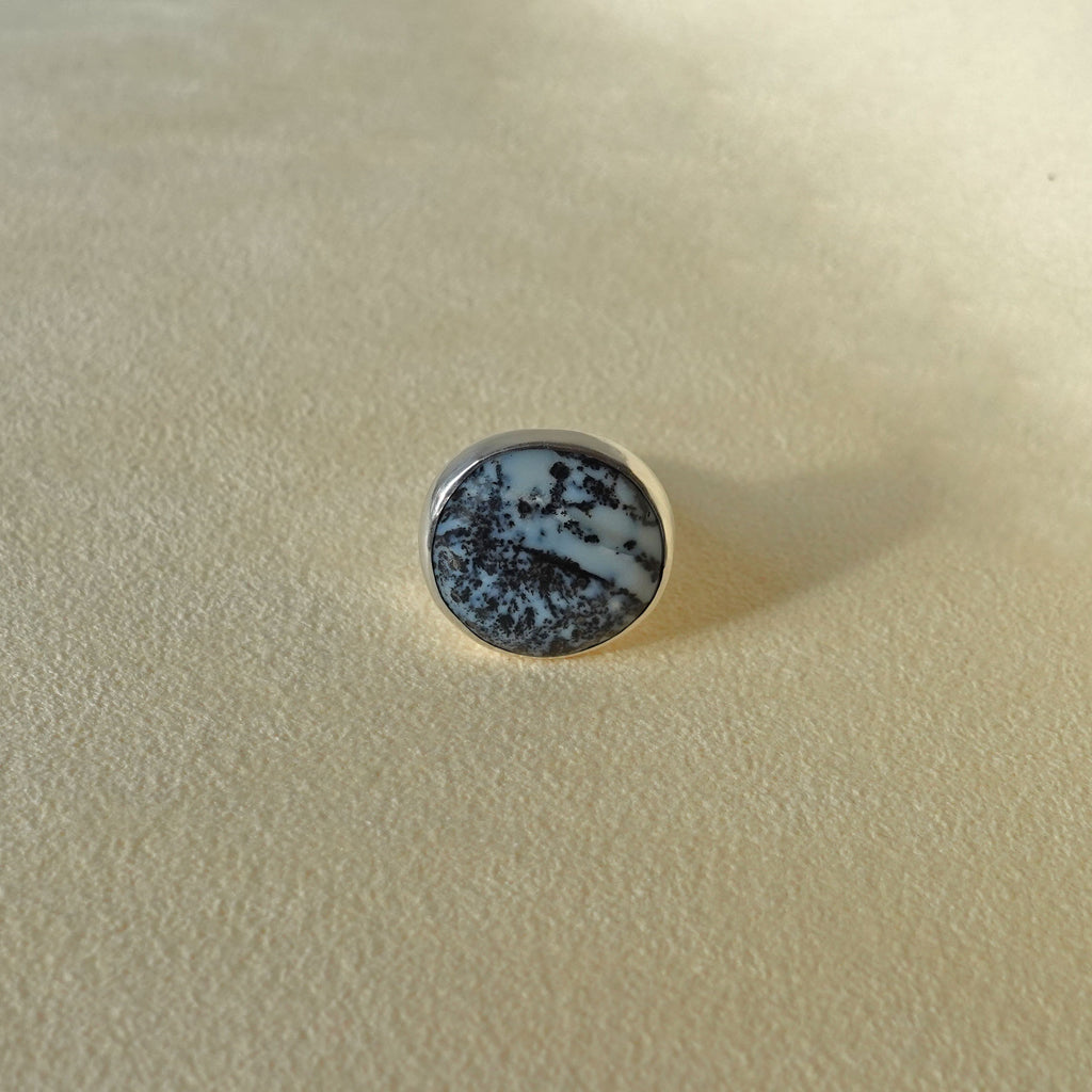 ECLIPSE Ring / Sterling Silver + Dendritic Agate Size 6.25