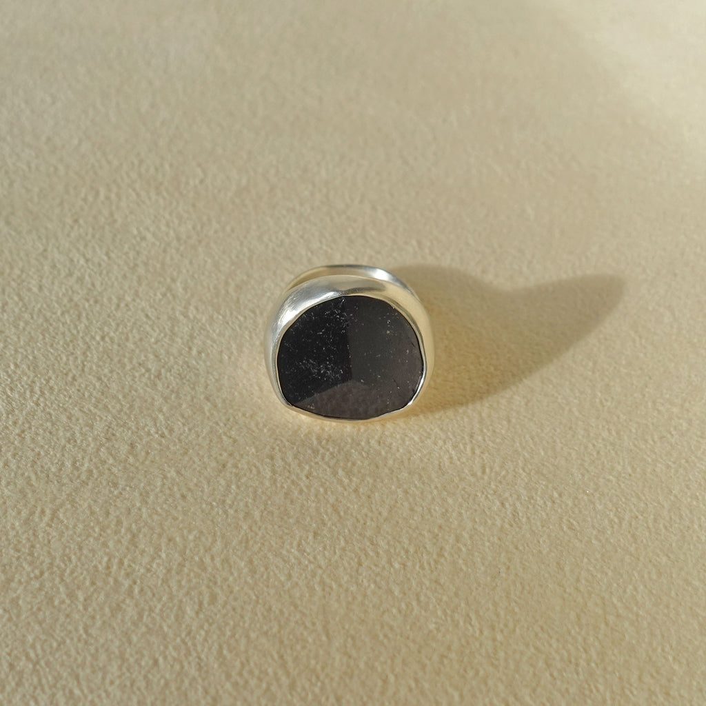 ECLIPSE Ring / Sterling Silver + Black Tourmaline Crystal Size 5