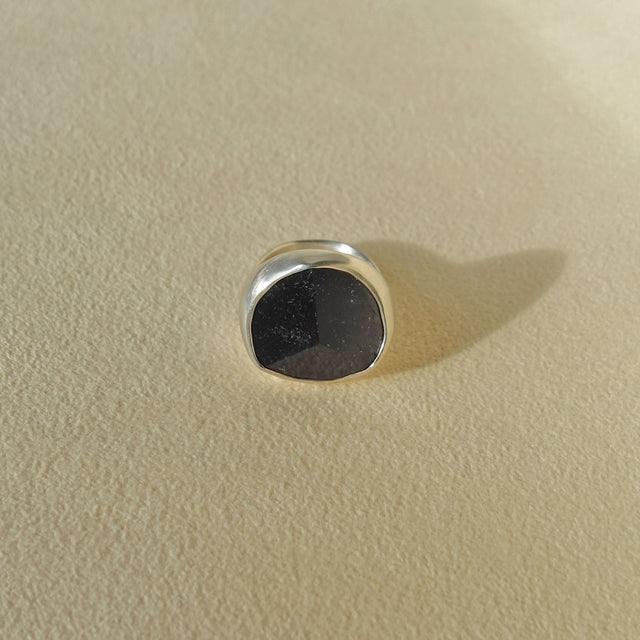 ECLIPSE Ring / Sterling Silver + Black Tourmaline Crystal Size 5