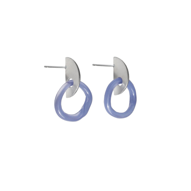 everyday sterling silver stud earrings with periwinkle blue glass hoops
