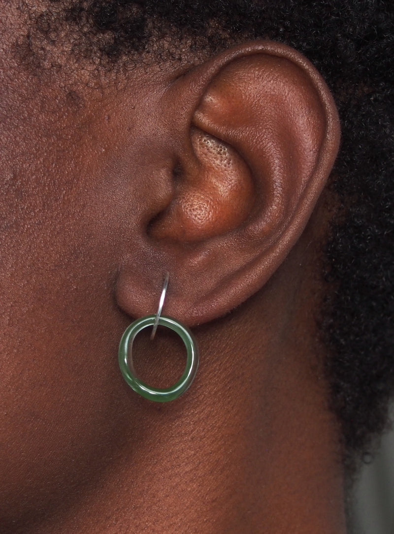 model image of everyday silver and glass hoop earrings