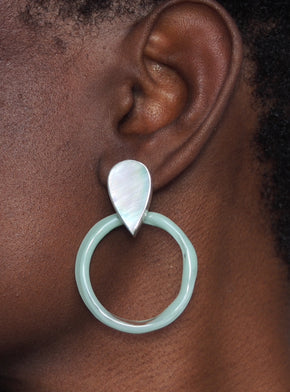 AURA Hoop Earrings / Mother of Pearl + Celadon Glass
