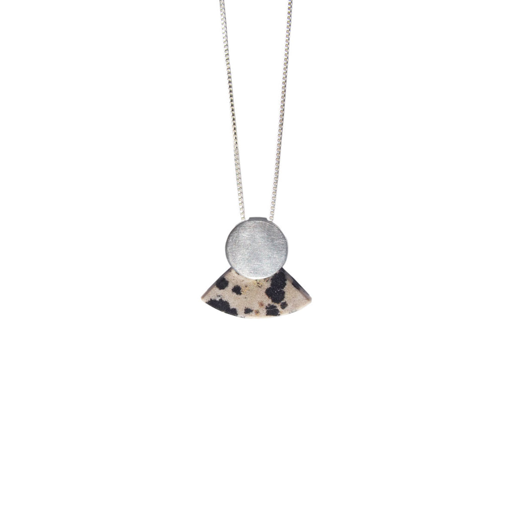 dalmatian jasper silver hand cut stone necklace