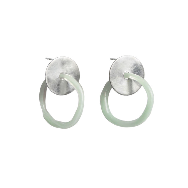 sterling silver stud earrings with green borosilicate glass hoops