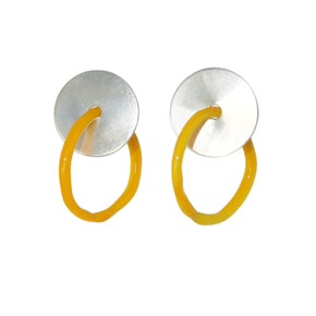 sterling silver stud earring with yellow glass hoop