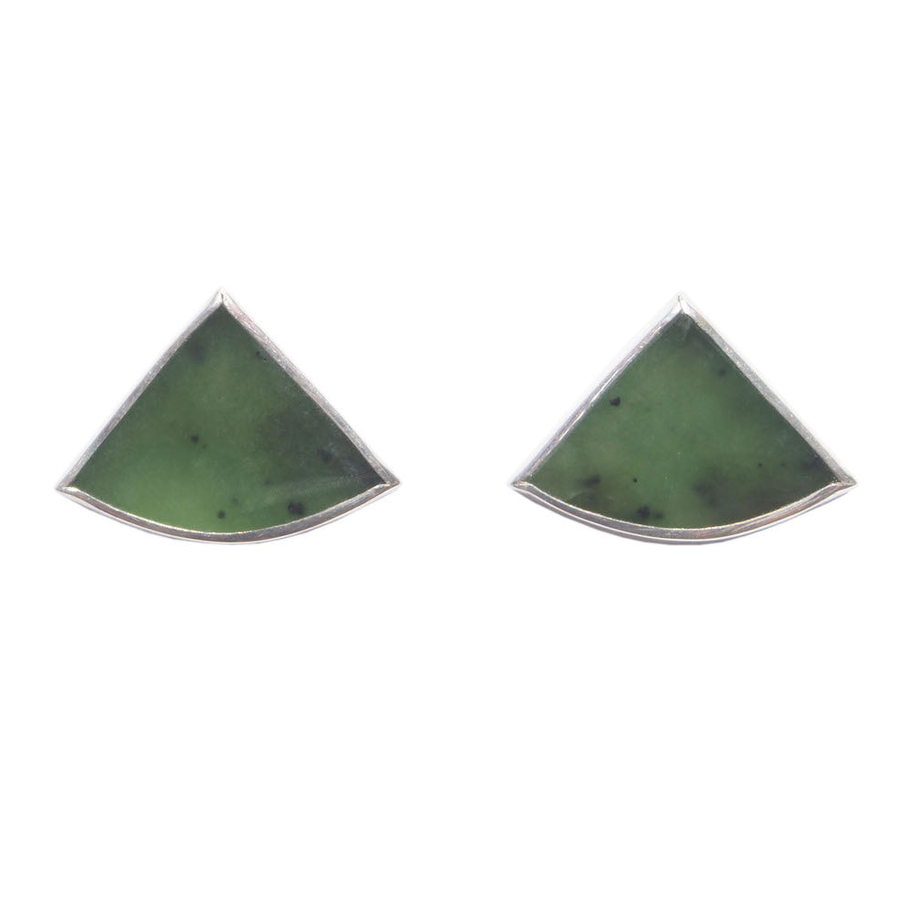 Green jade Sterling Silver Stud Earrings lapidary