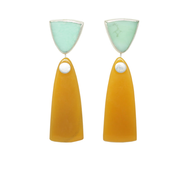 Sterling silver drop earrings featuring chrysoprase and yellow agate