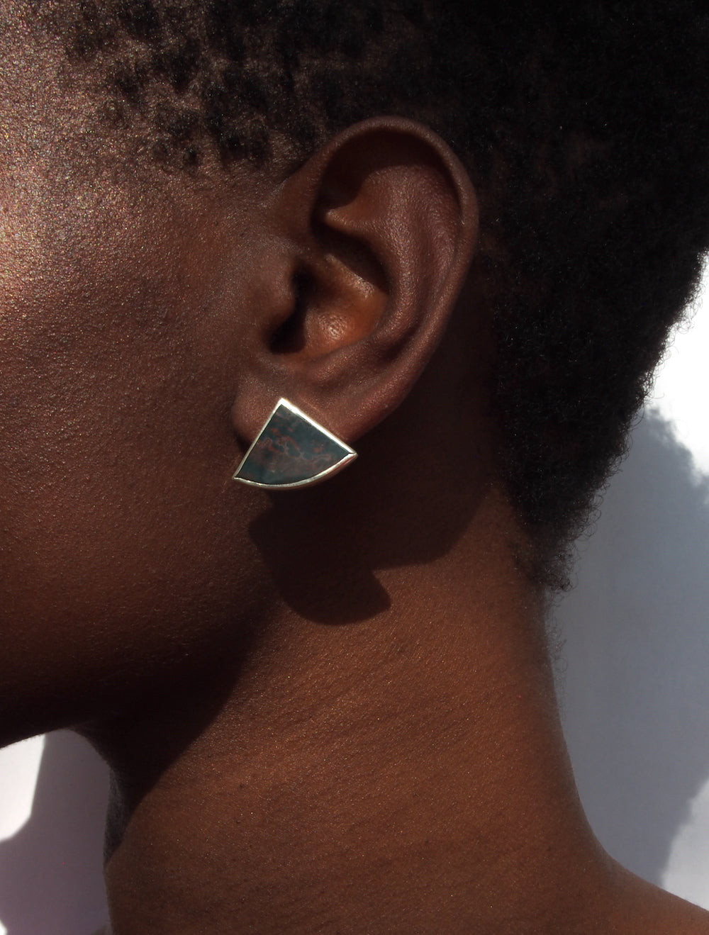 model image of sterling silver and bloodstone stud earrings