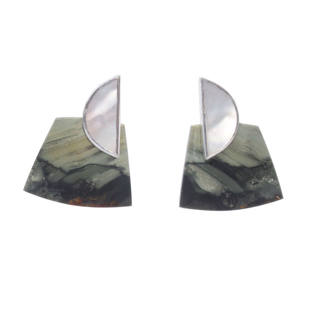 Mother of pearl and blue mountain jasper earrings with sterling silver