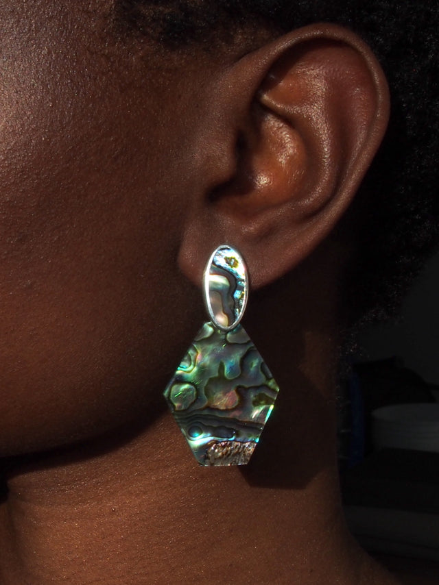 model image of abalone stud earrings