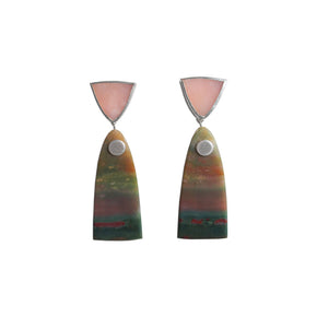 Sterling silver drop earrings with bloodstone and pink opal