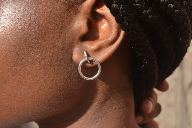 mini slice Earring Sterling silver geometric hoop