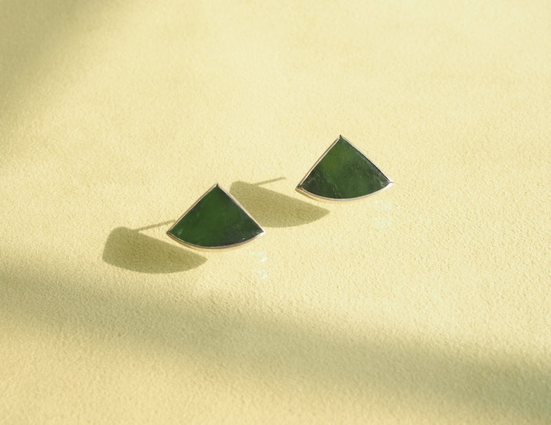 Green Jade Sterling Silver Stud Earrings lapidary